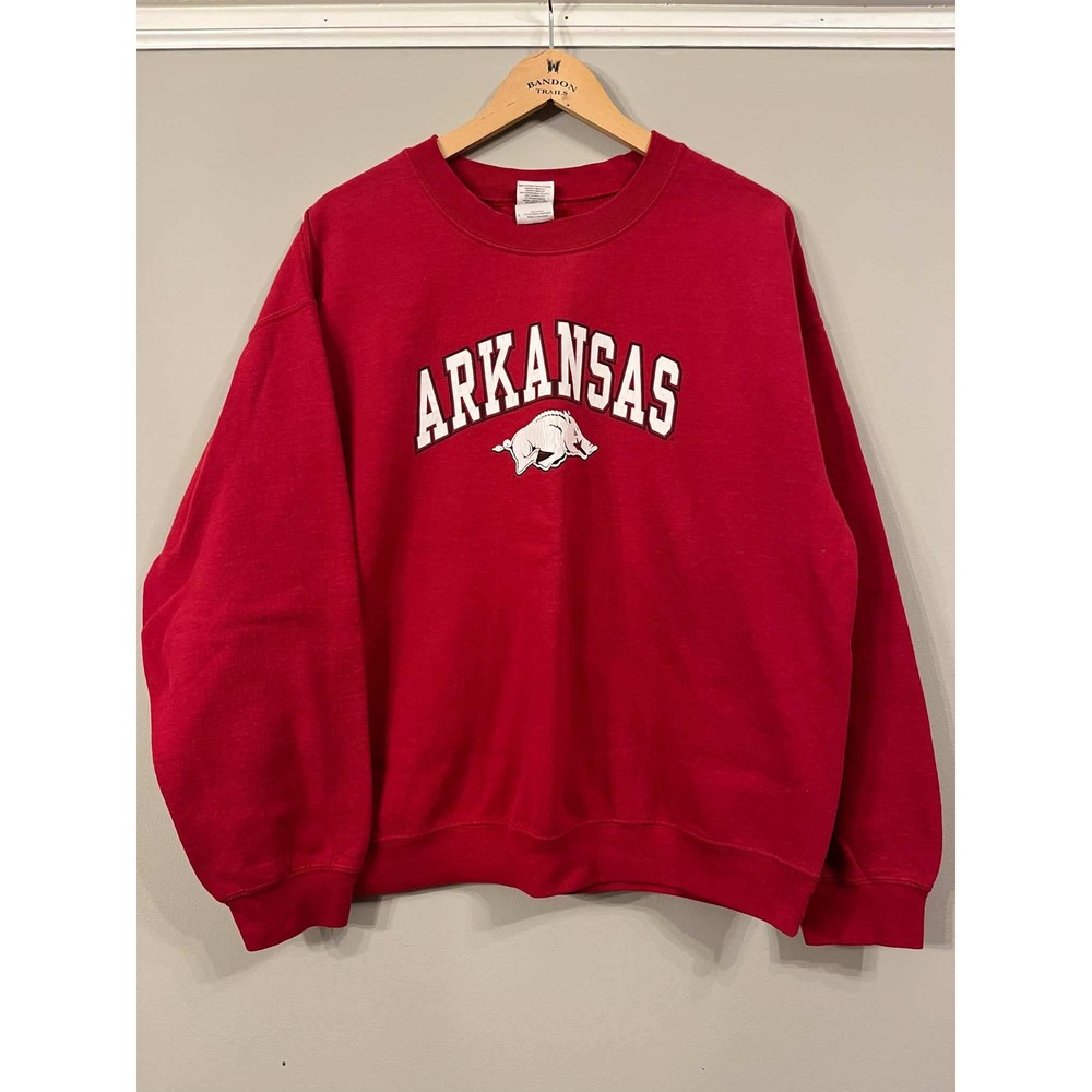 Gildan Arkansas Razorbacks Sweatshirt Mens Large Red Crewneck Heavy Blend Fleece
